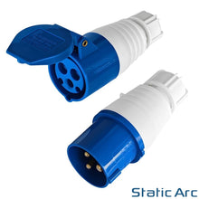 Load image into Gallery viewer, 16A 3-PIN INDUSTRIAL PLUG SOCKET MALE FEMALE 2P+EARTH BLUE CAMPING CARAVAN 240V