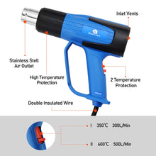 Load image into Gallery viewer, 2000W ELECTRIC HEAT GUN HOT AIR VARIABLE TEMP PAINT GLUE DRY SEAL + NOZZLES