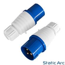 Load image into Gallery viewer, 16A 3-PIN INDUSTRIAL PLUG SOCKET MALE FEMALE 2P+EARTH BLUE CAMPING CARAVAN 240V