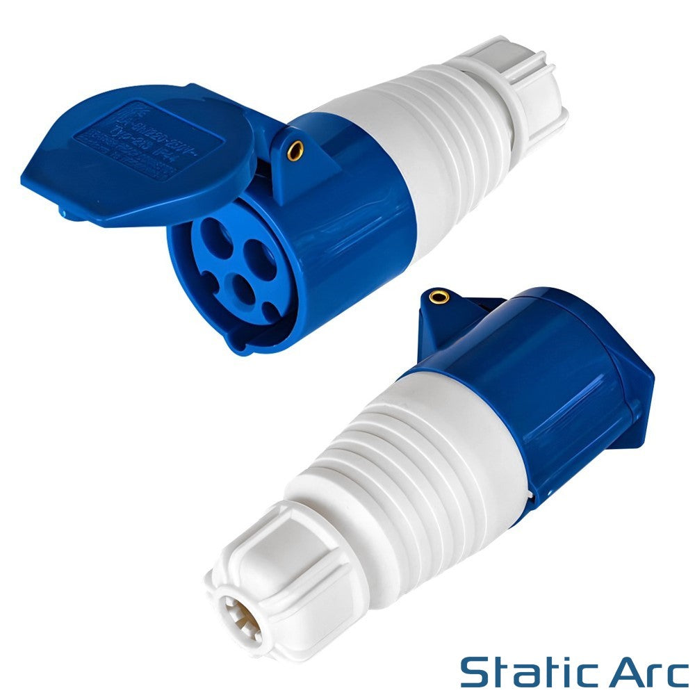 3-poliger Blauer Industriestecker IP44 16A/32A – Spritzwassergeschützt Für Camping, Caravan & Werkstatt