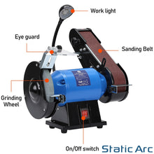 Load image into Gallery viewer, 350W ELECTRIC BENCH GRINDER & SANDING BELT LINISHER METAL WOOD SANDER 6" WHEEL