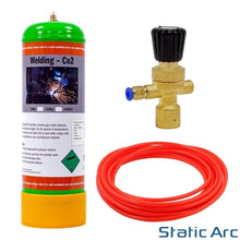 Load image into Gallery viewer, ARGON CO2 DISPOSABLE GAS BOTTLE CYLINDER KIT WELDING w/ REGULATOR HOSE 2.2L