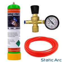 Load image into Gallery viewer, ARGON CO2 DISPOSABLE GAS BOTTLE CYLINDER KIT WELDING REGULATOR GAUGE HOSE 0.95L