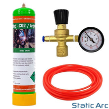 Load image into Gallery viewer, ARGON CO2 DISPOSABLE GAS BOTTLE CYLINDER KIT WELDING REGULATOR GAUGE HOSE 0.95L