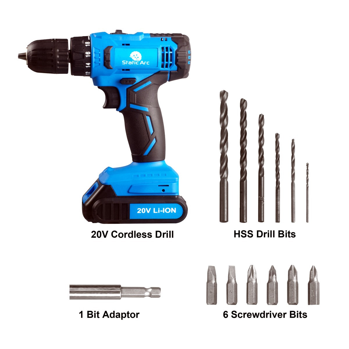 CORDLESS DRILL KIT BATTERY POWER SCREWDRIVER SET ADJUSTABLE SPEED 20V