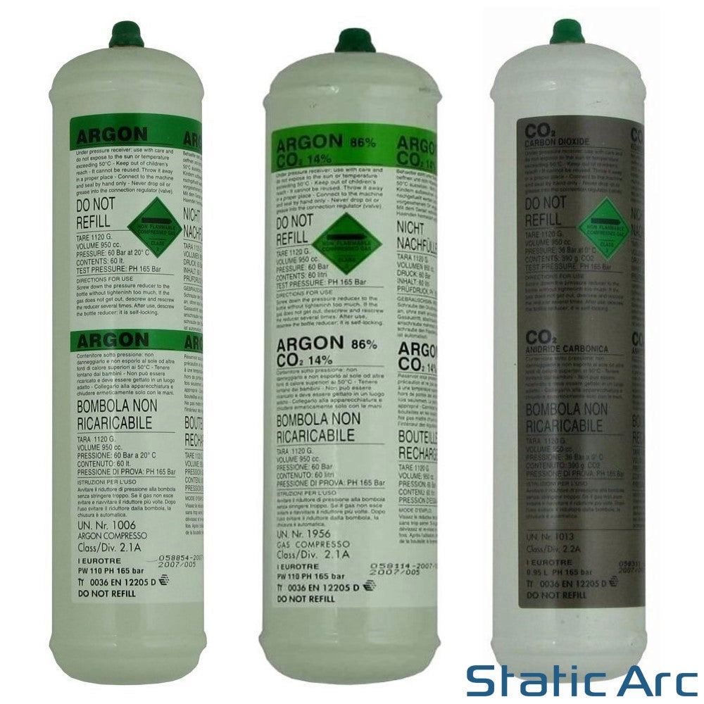 ARGON CO2 100 86/14 MIX DISPOSABLE GAS BOTTLE SMALL CYLINDER MIG TIG