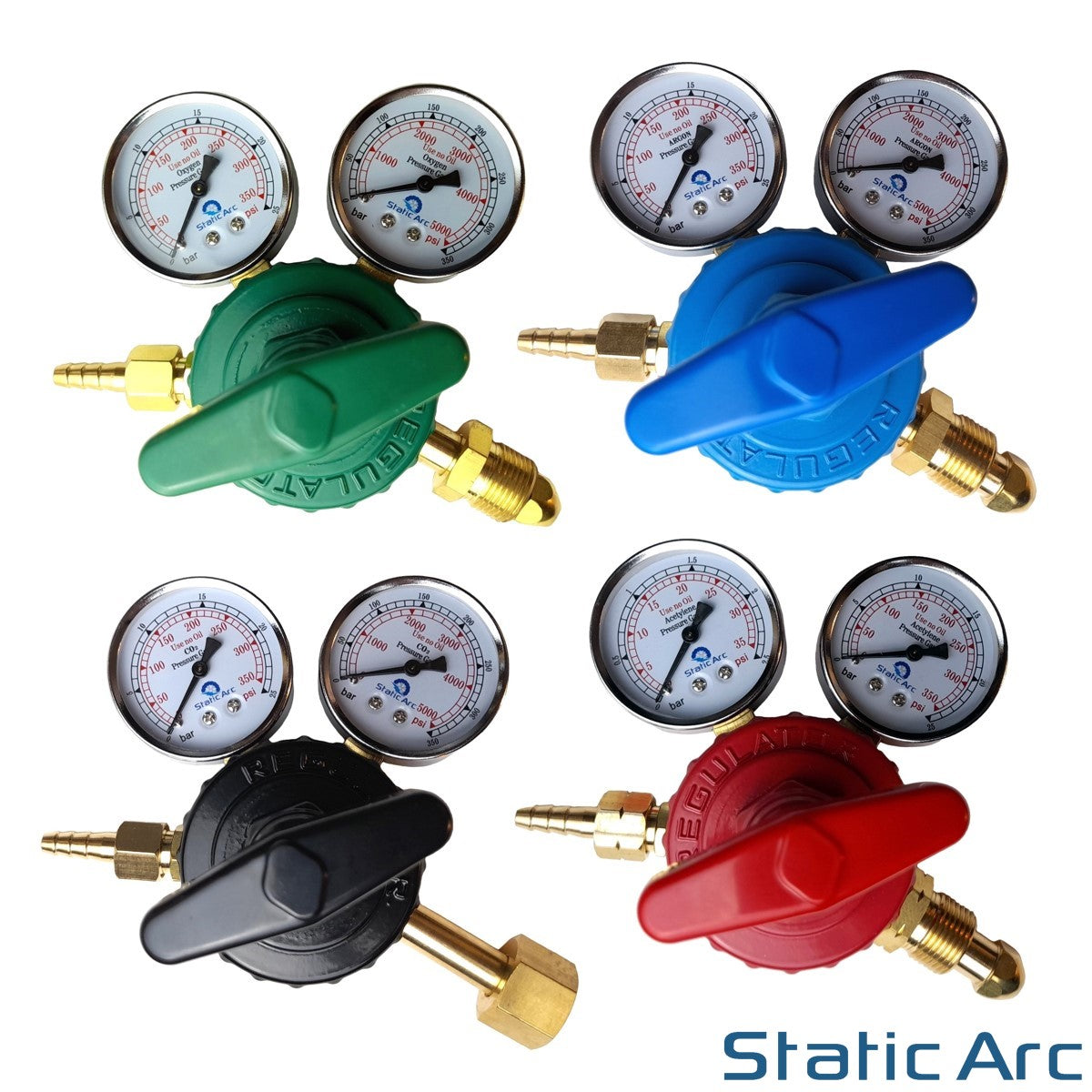 GAS BOTTLE PRESSURE FLOW REGULATOR DUAL GAUGE ARGON CO2 OXYGEN