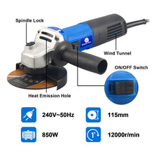 Load image into Gallery viewer, 850W ELECTRIC ANGLE GRINDER CUTTING GRINDING SANDING TOOL 115mm 4.5" DISC CUT