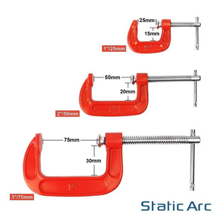 MINI G CLAMP SET HEAVY DUTY CAST IRON METALWORK WELDING C VICE WOOD 1/2/3inch