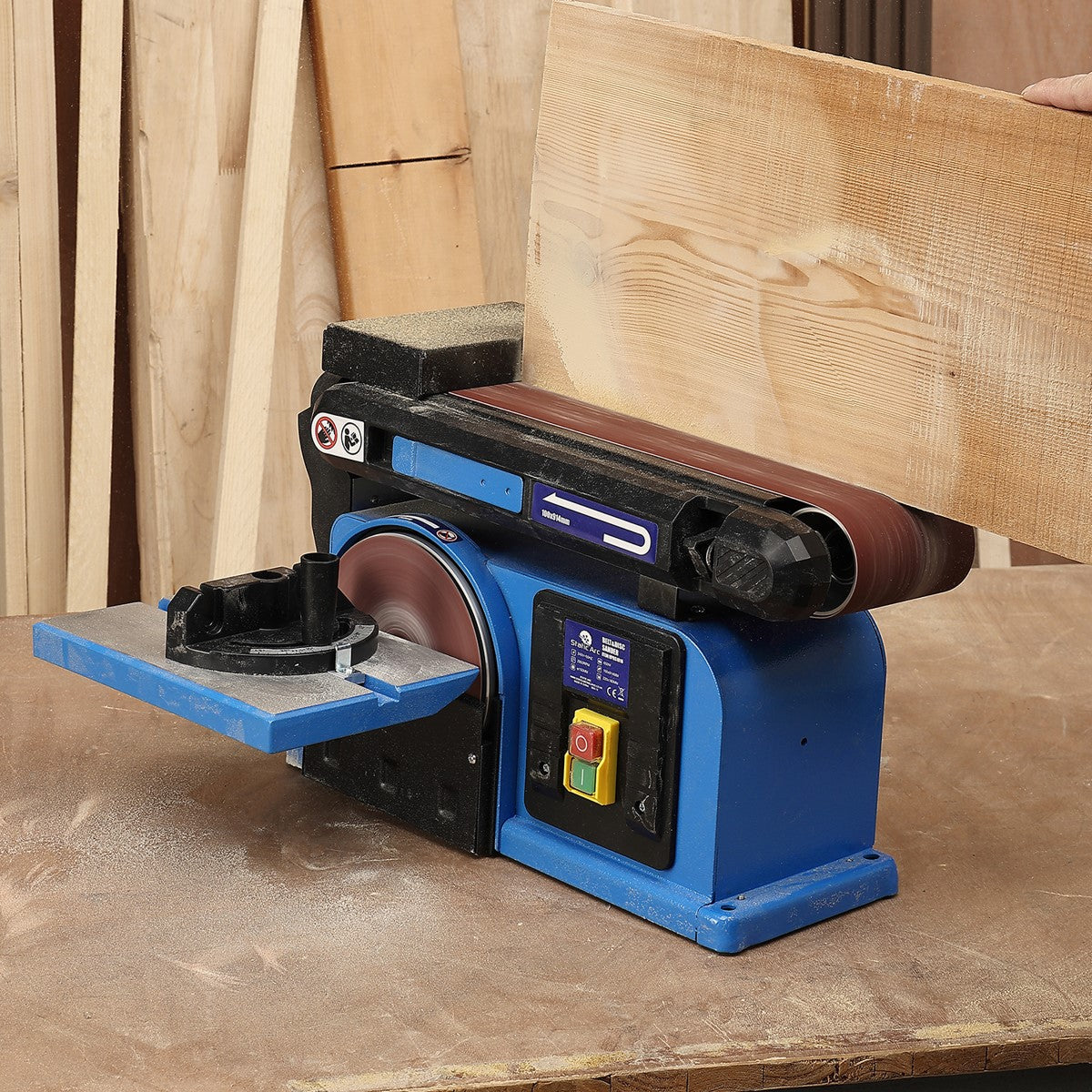 650W ELECTRIC BELT + DISC SANDER 2in1 LINISHER BENCH LARGE TABLE WOOD ...