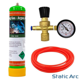 ARGON CO2 DISPOSABLE GAS BOTTLE CYLINDER KIT WELDING REGULATOR GAUGE HOSE 0.95L