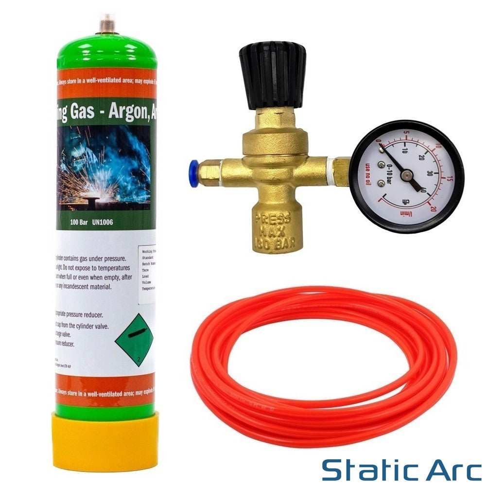 ARGON CO2 DISPOSABLE GAS BOTTLE CYLINDER KIT WELDING REGULATOR GAUGE HOSE 0.95L