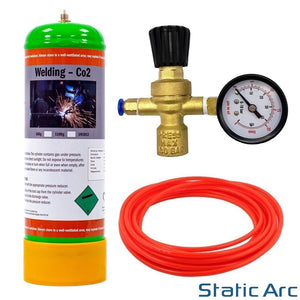 ARGON CO2 DISPOSABLE GAS BOTTLE CYLINDER KIT WELDING REGULATOR GAUGE HOSE 2.2L