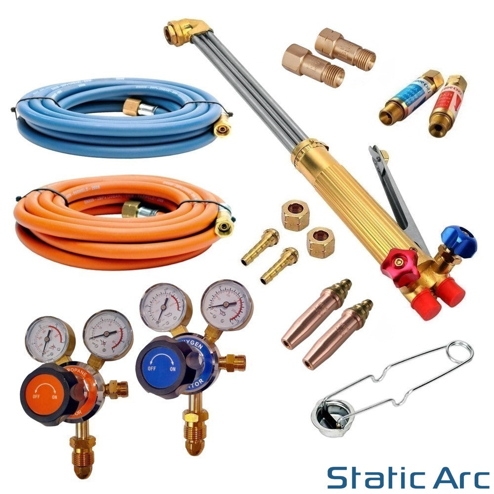 OXY PROPANE GAS CUTTING TORCH KIT OXYGEN FLAME CUTTER HOSE REGULATOR KIT