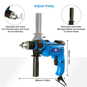 600W ELECTRIC IMPACT DRILL HAMMER ACTION POWER TOOL VARIABLE SPEED MASONRY