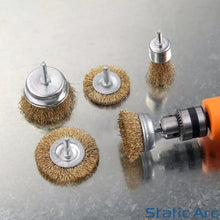 Load image into Gallery viewer, 5pc BRASSED STEEL WIRE WHEEL CUP BRUSH SET DRILL GRINDING SANDING RUST REMOVER
