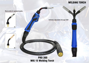 15AK MB15 MIG WELDING SWIVEL 360 TORCH EURO FIT GAS GASLESS 4M CABLE w/ TIPS