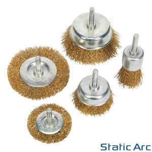 5pc BRASSED STEEL WIRE WHEEL CUP BRUSH SET DRILL GRINDING SANDING RUST REMOVER