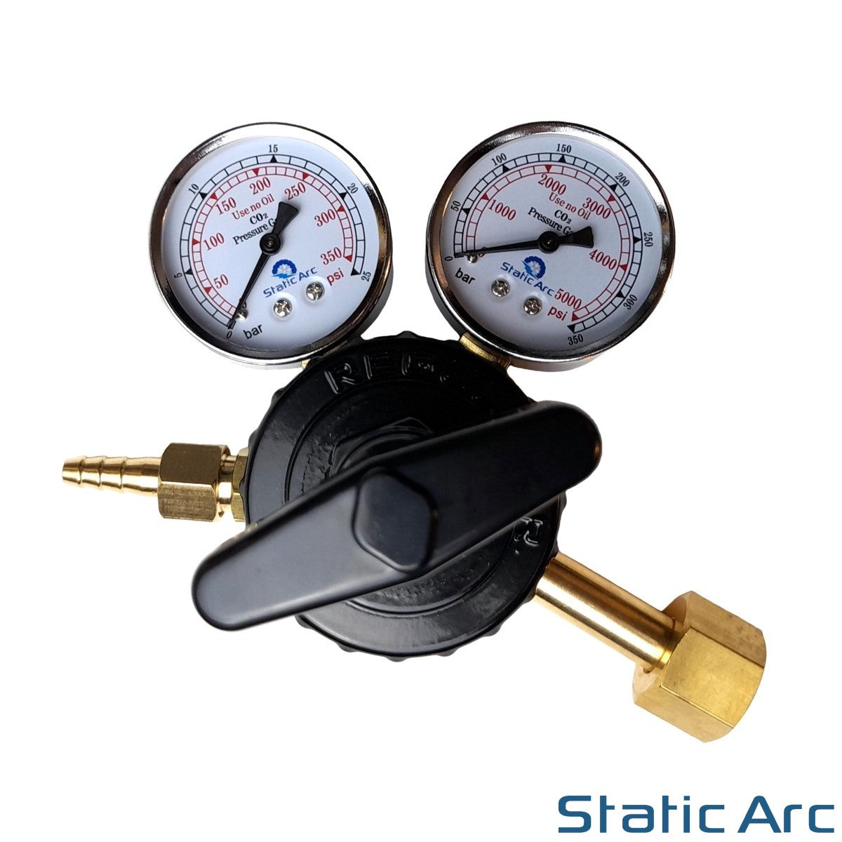 GAS BOTTLE PRESSURE FLOW REGULATOR DUAL GAUGE ARGON CO2 OXYGEN