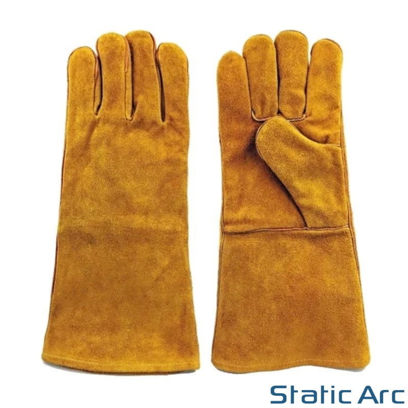 WELDING GLOVES GAUNTLET PAIR LEATHER STOVE BURNER OVEN FIRE HEAT