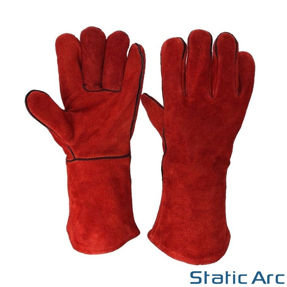 WELDING GLOVES GAUNTLET PAIR LEATHER STOVE BURNER OVEN FIRE HEAT